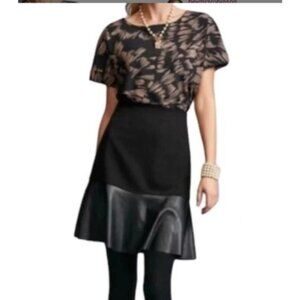 Cabi Black flip Skirt ponte knit Faux Leather Flounce Hem Womens size small